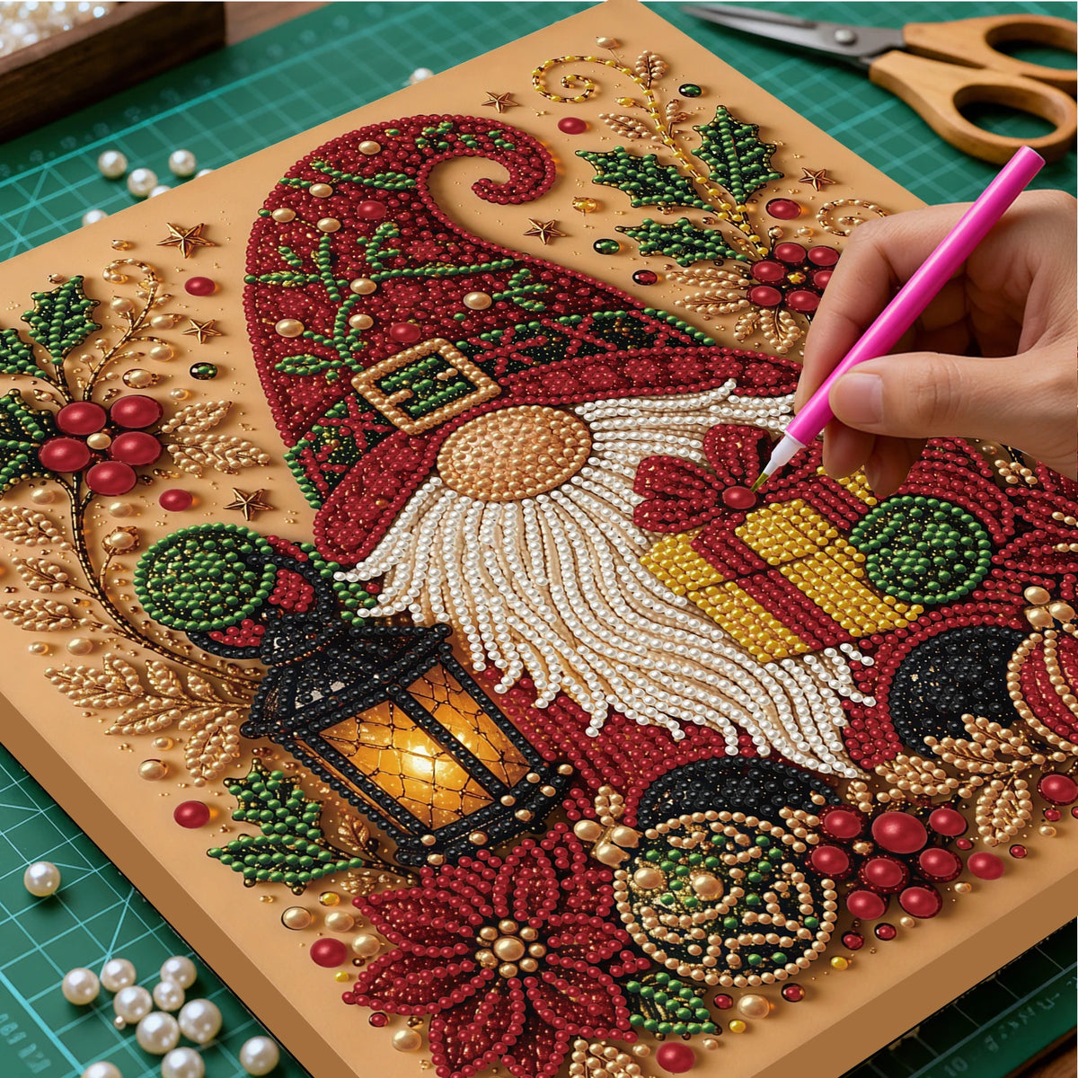 Christmas Pearl Diamond Painting Art Kit With Frame DIY Gemstone Diamond Dots Beads Craft Set Home Wall Art Decor Handmade Gift