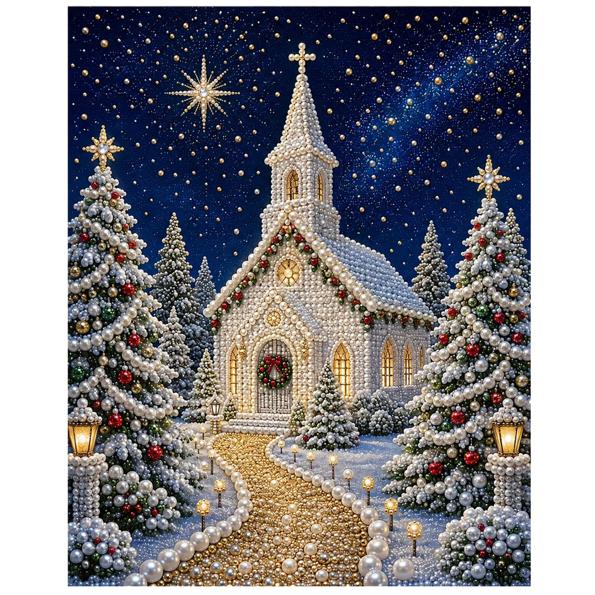 DIY Christmas Pearl Diamond Painting Kit, 5D Pearl Art Craft for Adults and Beginners, Christmas Church and Jesus Wall Decor, Ho