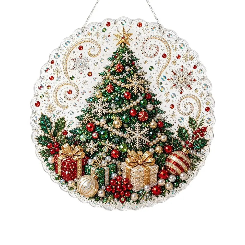 Pearl Diamond Painting Suncatcher Kit Diy Craft Acrylic Round Board With Lace Edge Pearl Beads Craft Christmas Diamond Painting