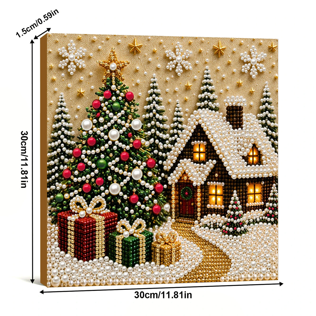 Christmas Pearl Diamond Painting Art Kit With Frame DIY Gemstone Diamond Dots Beads Craft Set Home Wall Art Decor Handmade Gift