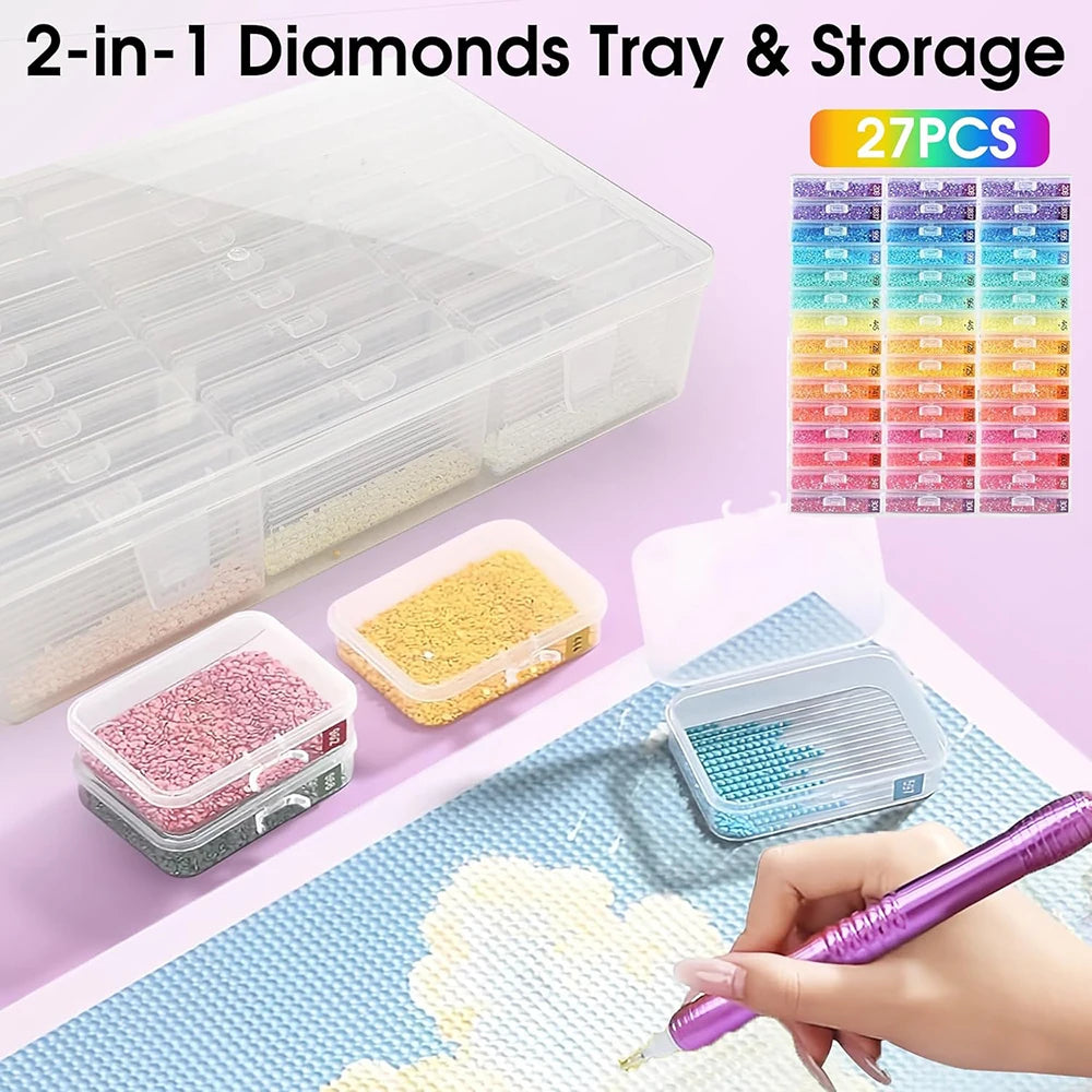 2 in 1Diamond Art Tray Storage Box, Diamond Printing Tools Accessories, Desk organizer Box For DIY Crafts Accessories Jewelry Be