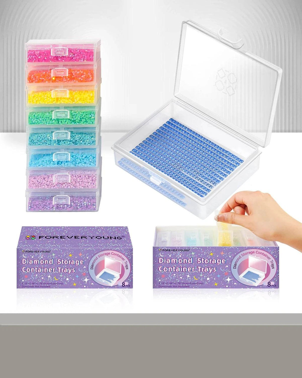 8pcs Diamond Painting Accessories Trays with Lids, Easy to Carry,2-in-1 Diamond Art Storage and Diamond Art Trays, Bead Storage