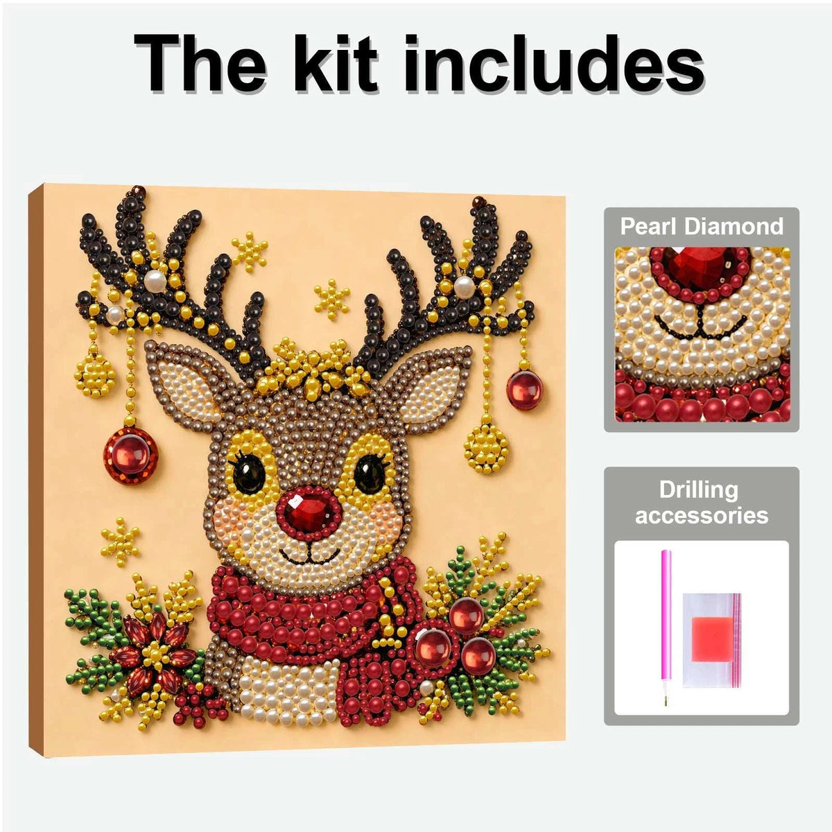 Christmas Pearl Diamond Painting Art Kit With Frame 7.87x7.87in DIY Pearl Gem Paintings Picture Arts Craft for Home Wall Decor