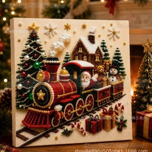 Christmas Pearl Diamond Painting Art Kit with Frame,DIY Pearl Beads Art Craft Kit,Gemstone Diamond Dots Beads for Home Decor