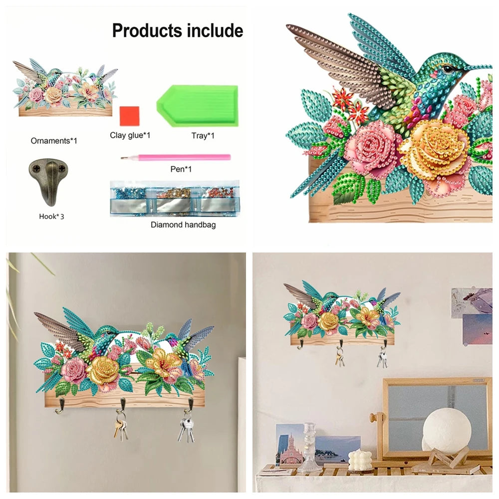 DIY Animal Diamond Painting Kit with Wooden Hanger And 3 Wall Hooks for Display Artwork Home Decor Craft Kit