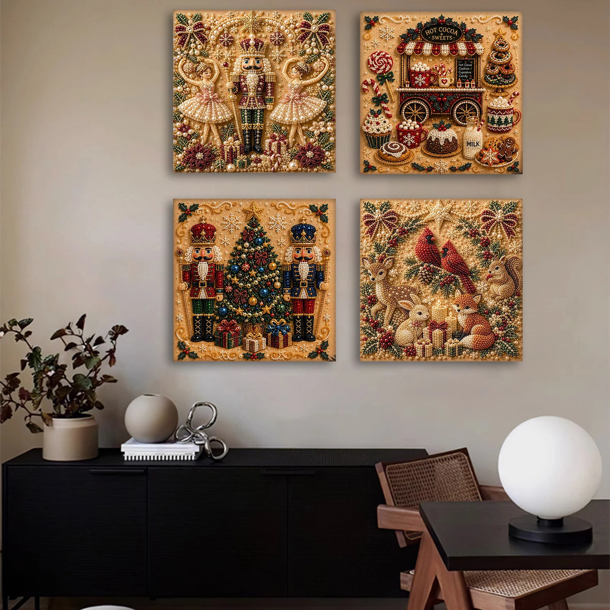 Christmas Pearl Diamond Painting DIY Kit Full Drill Wooden Frame Art Craft 20x20cm Beginner Set