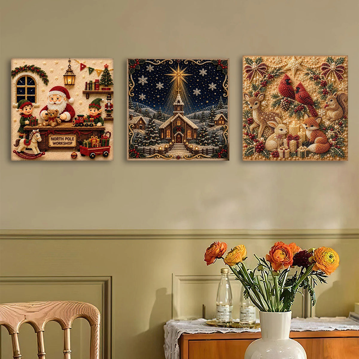 Christmas Pearl Diamond Painting DIY Kit Full Drill Wooden Frame Art Craft 20x20cm Beginner Set