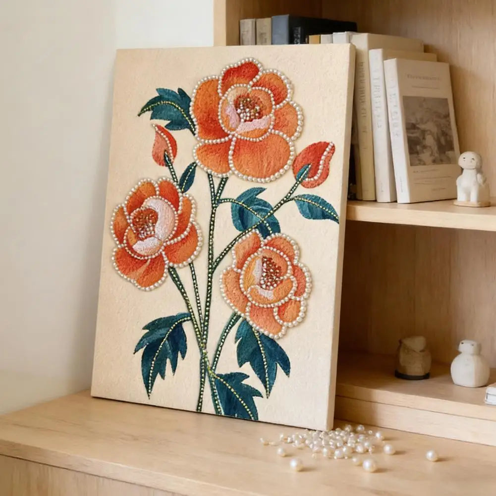 DIY Flower Pearl Diamond Art Kits for Adults/Beginners Gift Home Decor Art Pearl Gem Painting Picture 20*30CM Arts Craft