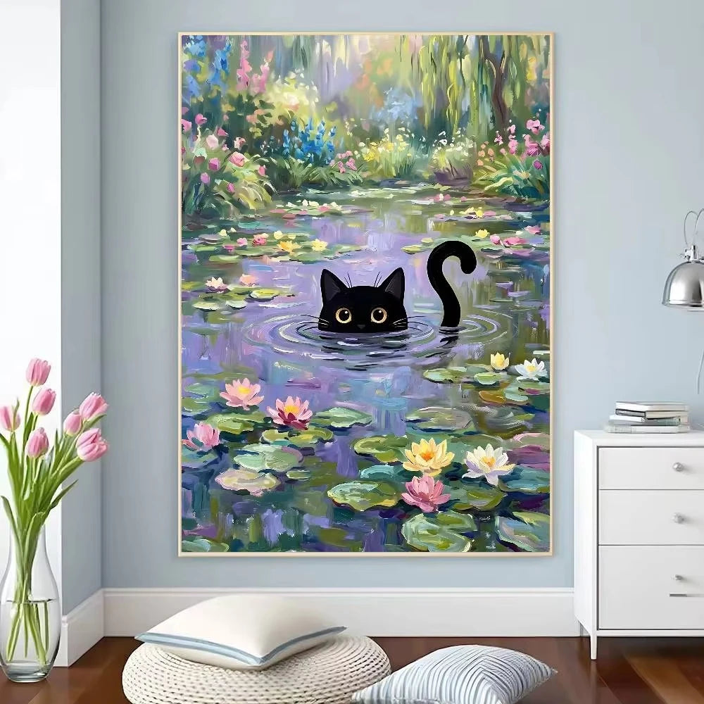 5D DIY Diamond Painting Kit Kawaii Cat Starry Night Water Lilies Art Full Drill Rhinestone Mosaic Wall Decor Craft Kit Home Gi