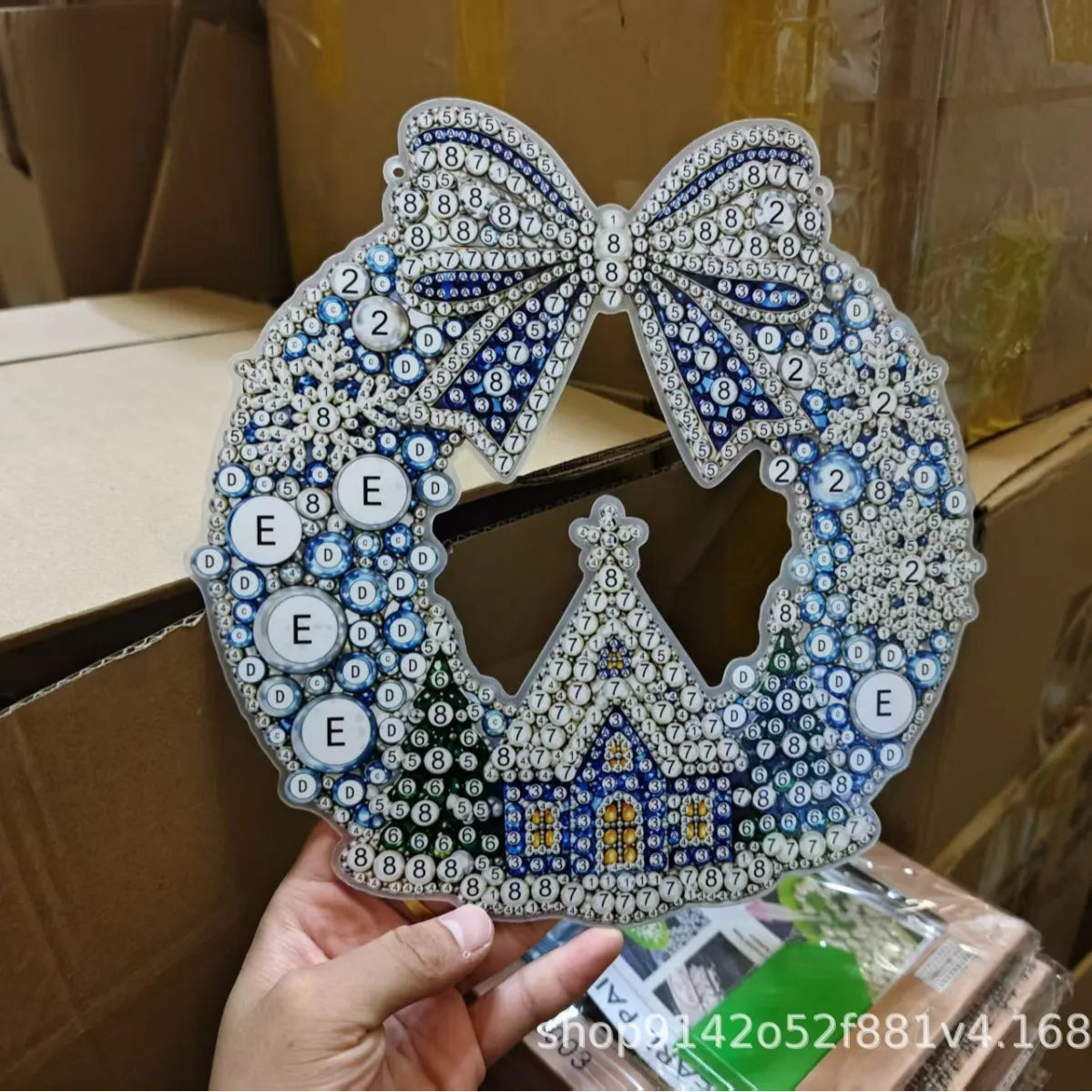 Christmas Pearl Diamond Painting Kit,DIY Acrylic Diamond Art with String Lights Wreath for Beginner Set Holiday Craft Gift