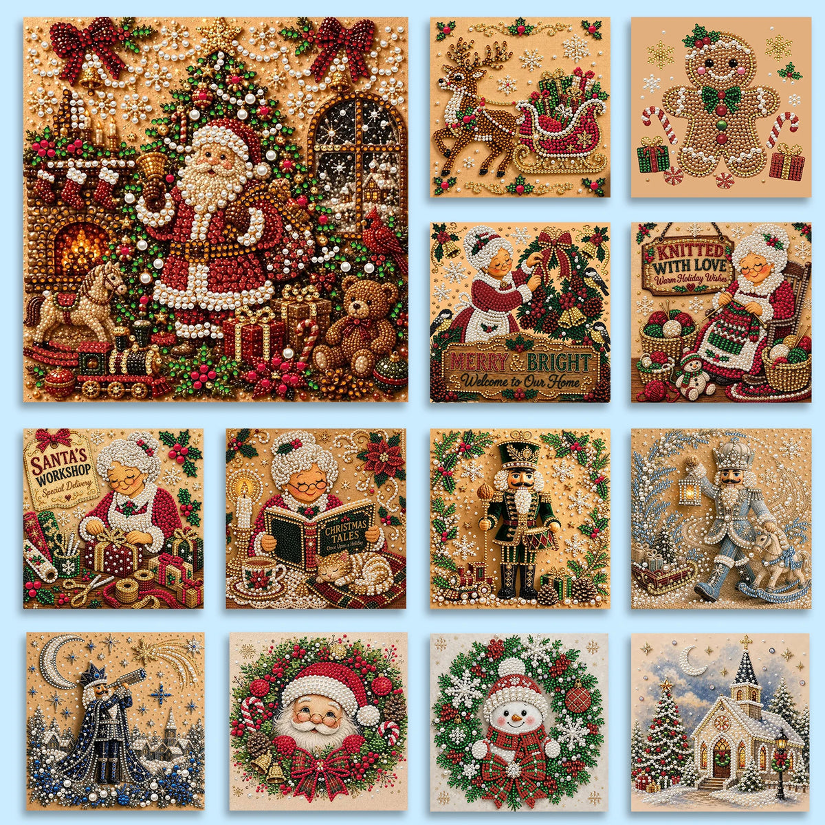 Christmas Pearl DIY Diamond Painting Kit with Wooden Frame 20x20cm Self-Adhesive Canvas Craft Set Home Decor Art Handmade Gift