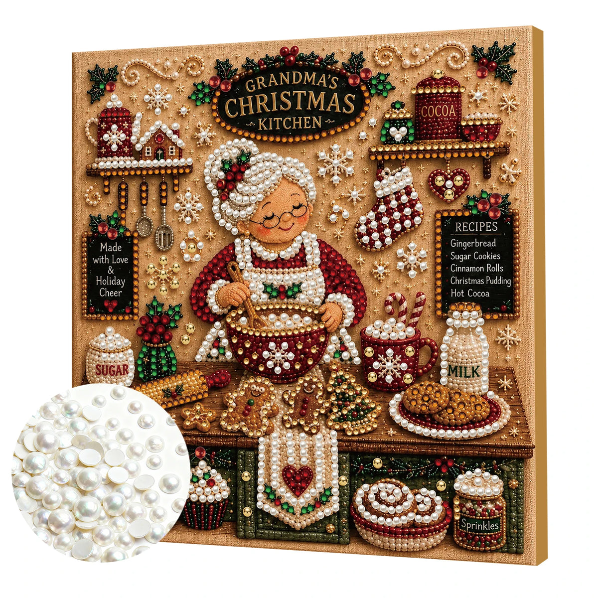 Christmas Pearl Diamond Painting DIY Kit Full Drill Wooden Frame Art Craft 20x20cm Beginner Set