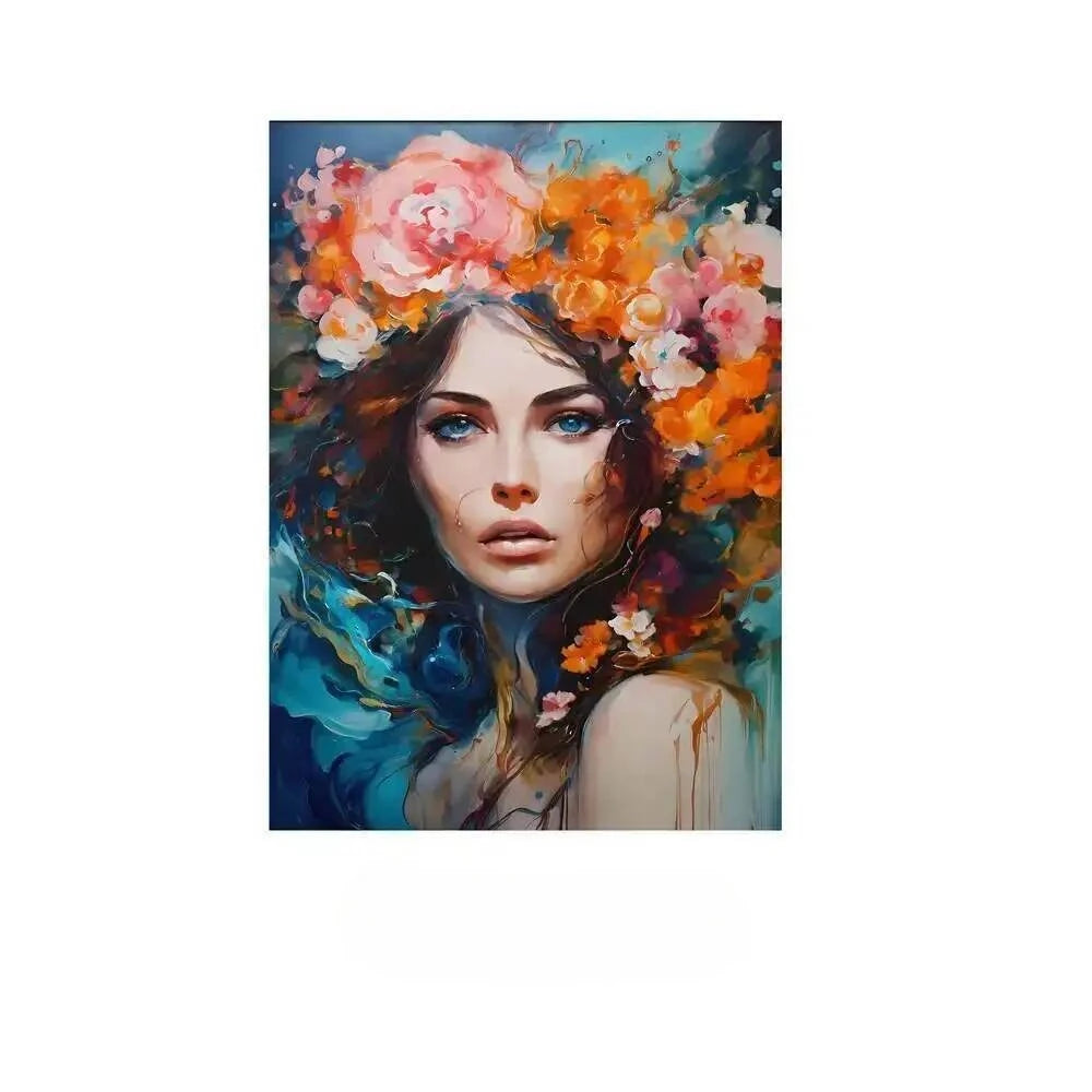 Diamond Painting Kit  Flower Art Girl 5D DIY Full Drill Diamond Art Floral Female Portrait Canvas for Bedroom or Living Decor