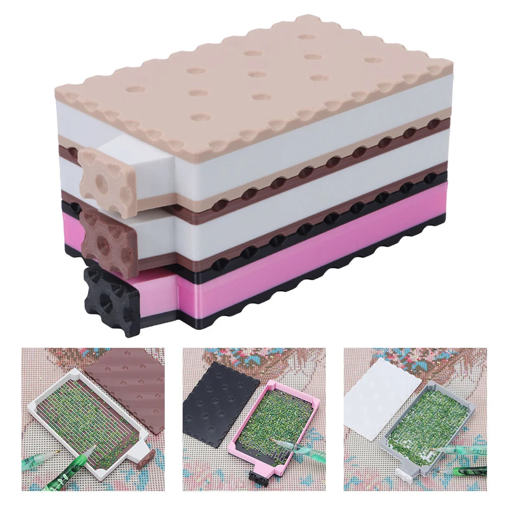 DIY Craft Diamond Painting Tray Kits Embroidery Biscuit Shape Large Diamond Painting Tray With Lid Beading Plates