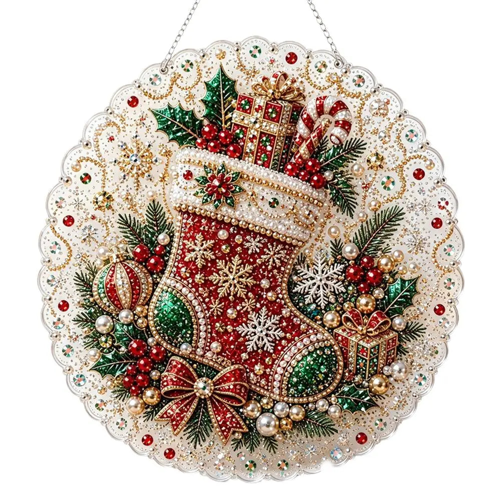 Pearl Diamond Painting Suncatcher Kit Diy Craft Acrylic Round Board With Lace Edge Pearl Beads Craft Christmas Diamond Painting