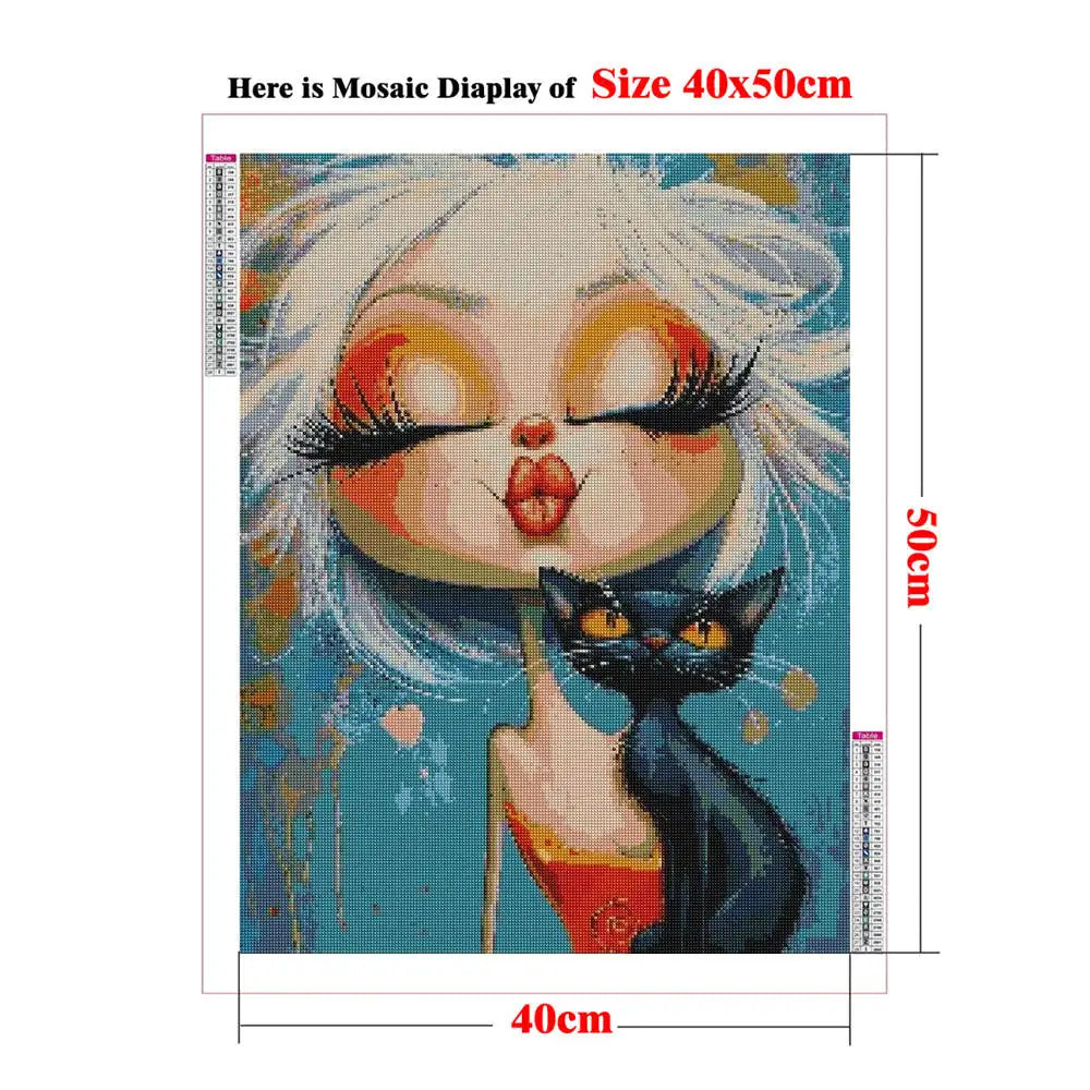 Diamond Painting Full Diamond Dot Art Beautiful Moments Adorable Girl and Whimsical Cat Embroidery Mosaic Painting Pop Art Set