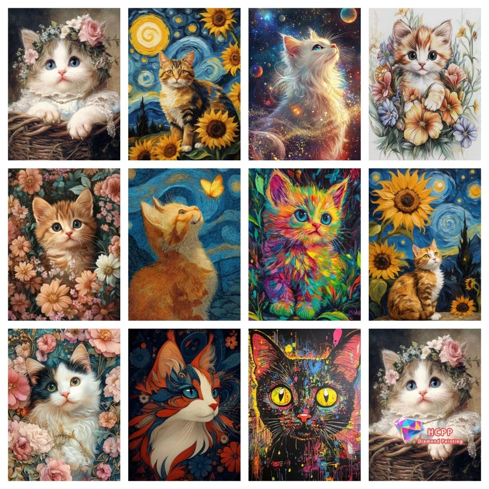 Square Round Diamond Painting Kits Cross Stitch Kit Animal DIY Art Diamond Mosaic Cat Picture Of Embroidery Home Decor Gift