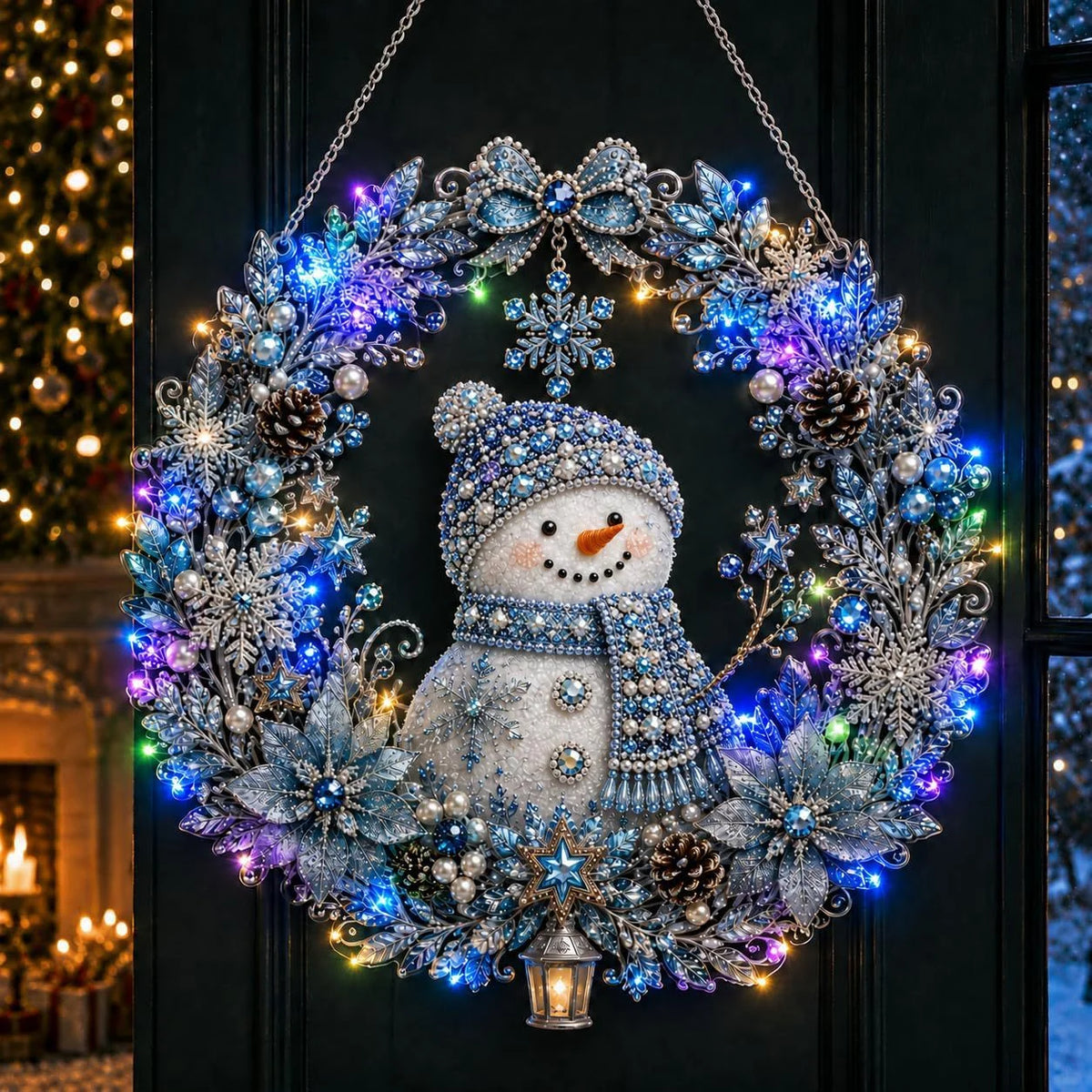 Christmas Pearl Diamond Painting Kit,DIY Acrylic Diamond Art with String Lights Wreath for Beginner Set Holiday Craft Gift