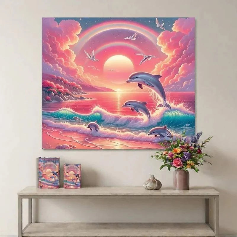 Transform Your Space with the Pink Sky Dolphin Diamond Painting Kit