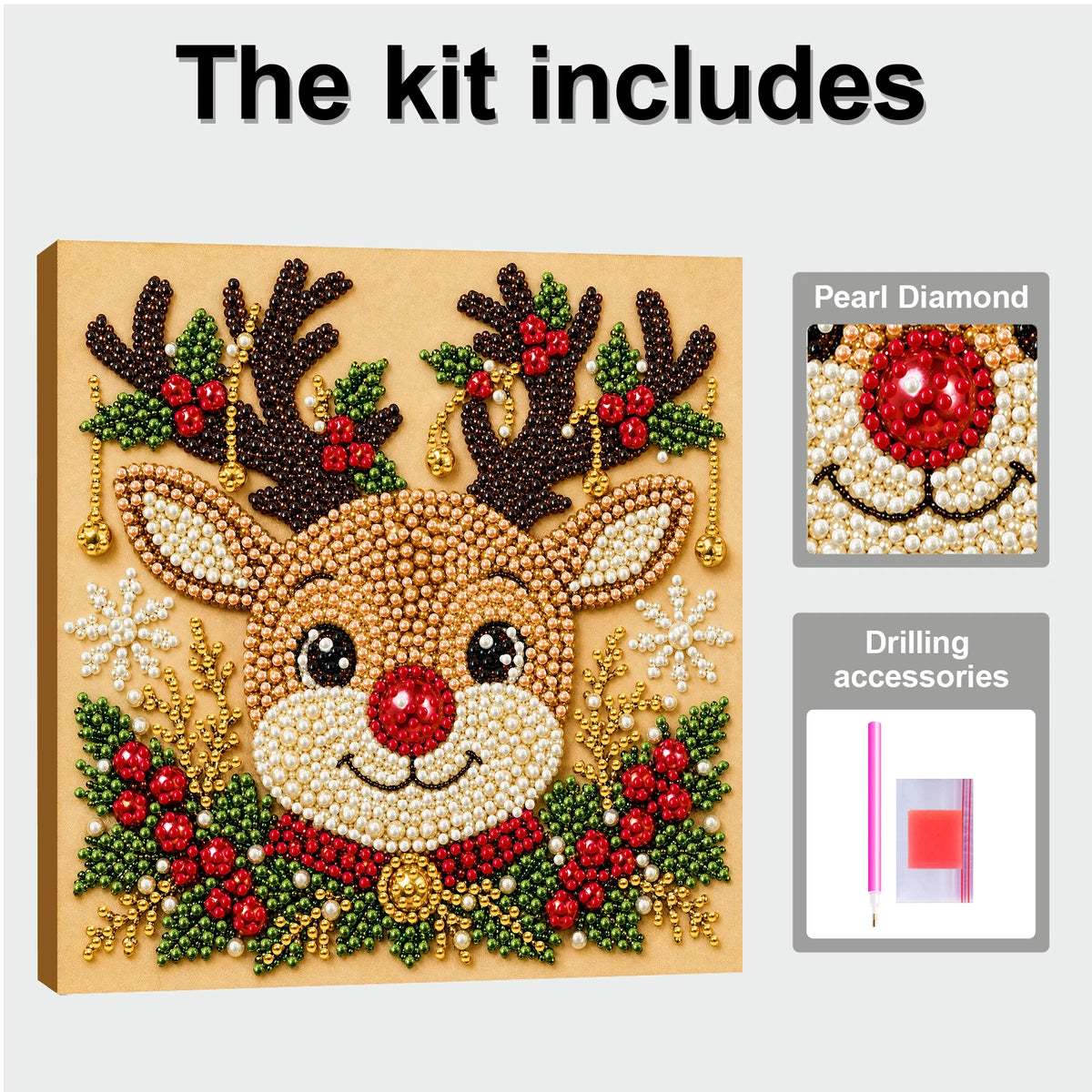 Christmas Pearl Diamond Painting Art Kit With Frame 7.87x7.87in DIY Pearl Gem Paintings Picture Arts Craft for Home Wall Decor