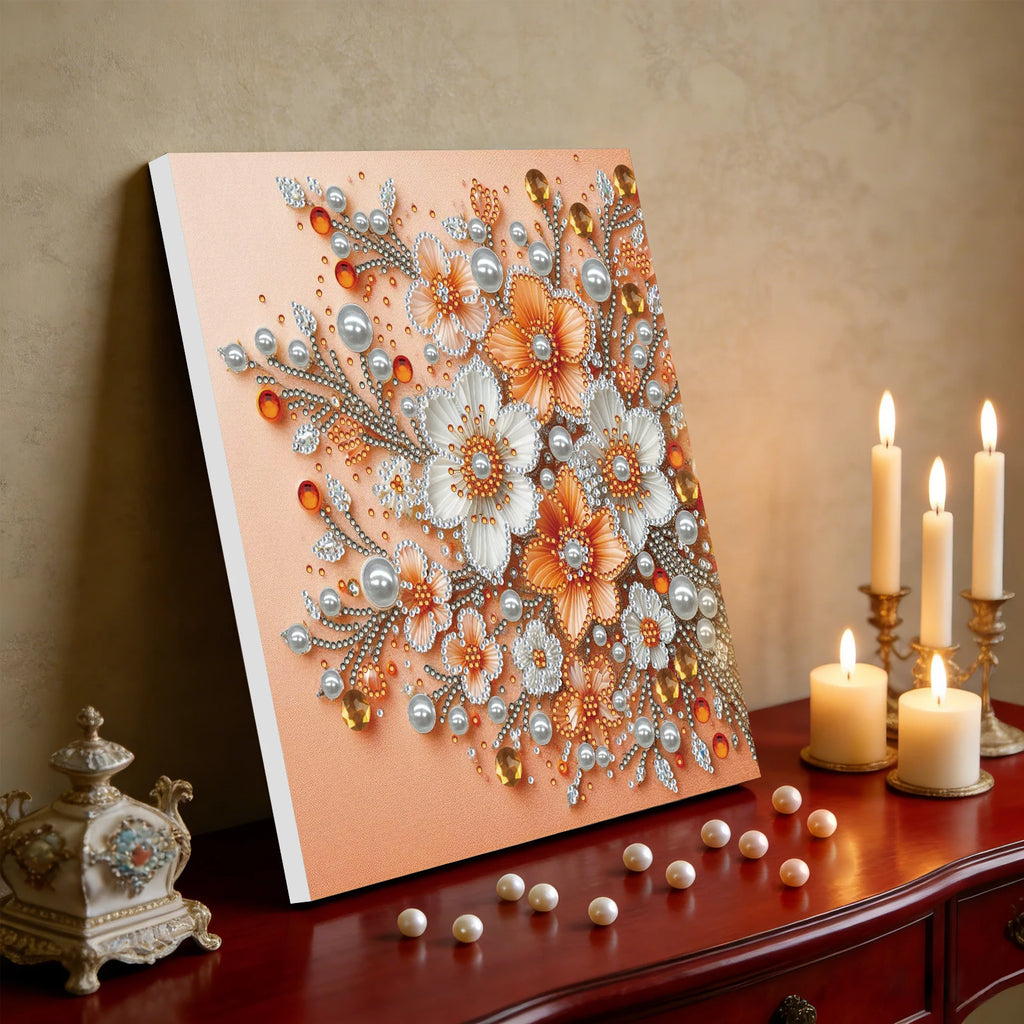 Diamond Dots Pearl Gem Painting with Frame 25x25cm Diamond Art Pearl Painting Kit for Adults & Beginners Home Wall Decor