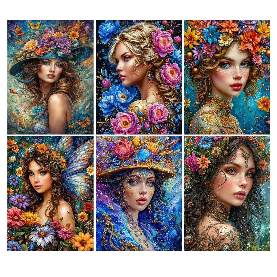 Diy Diamond Painting Kits New Collection Flower Woman Full Mosaic Art Rhinestone Embroidery Beautiful Girl Picture Wall Decor