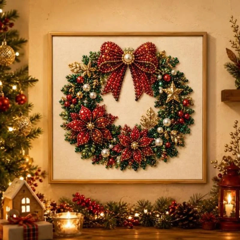 Christmas Pearl Diamond Painting Art Kit With Frame DIY Pearl Beads Art Craft Kit Gemstone Diamond Dots Beads For Home Decor