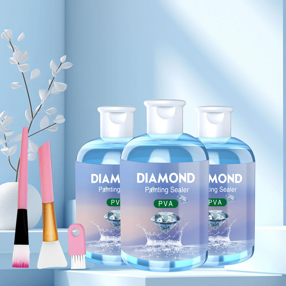 Diamond Painting Sealer Glue Kits 120ML with 3 Pcs Brushes Puzzle Glue Diamond Painting Accessories and Tools for Adults