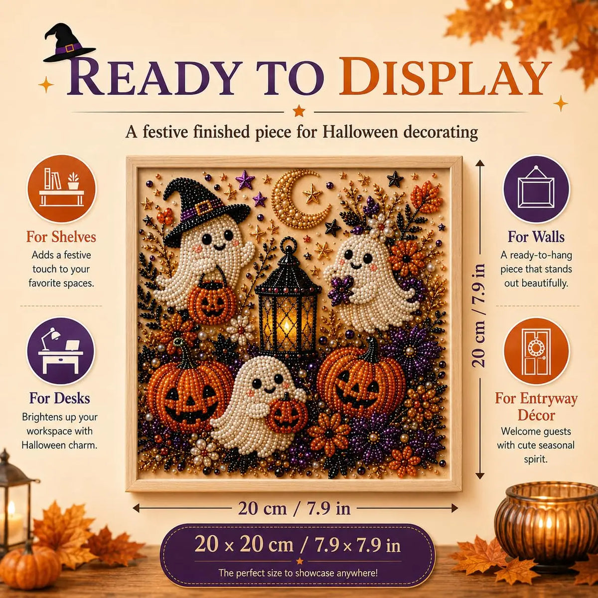 DIY Halloween Ghost Pumpkin Diamond Pearl Painting Kit 3D Pearl Diamond Art Kit Pearl Diamond Painting Kit for Adults Home Decor