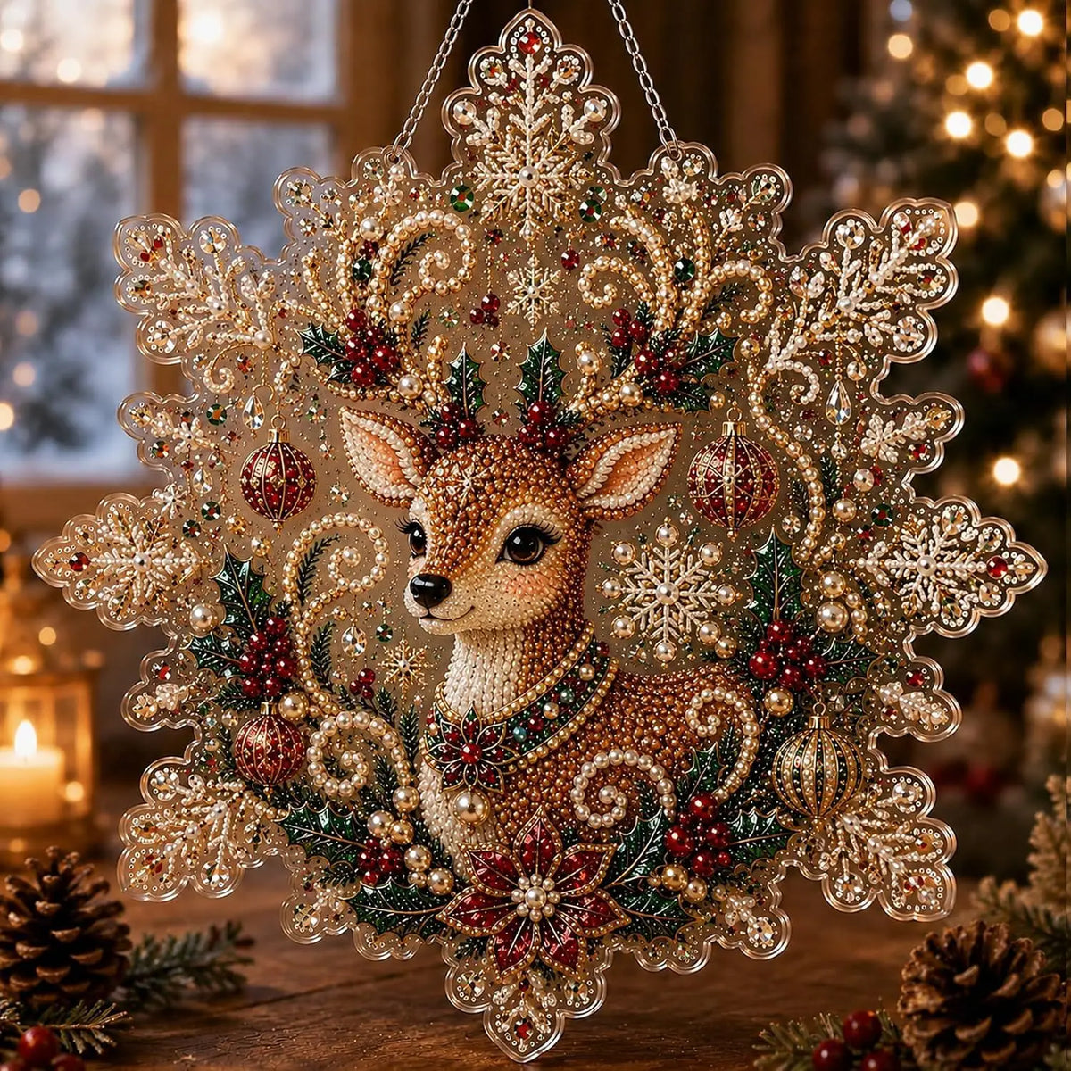 Pearl Diamond Painting Suncatcher Kit Diy Craft Acrylic Round Board With Lace Edge Pearl Beads Craft Christmas Diamond Painting