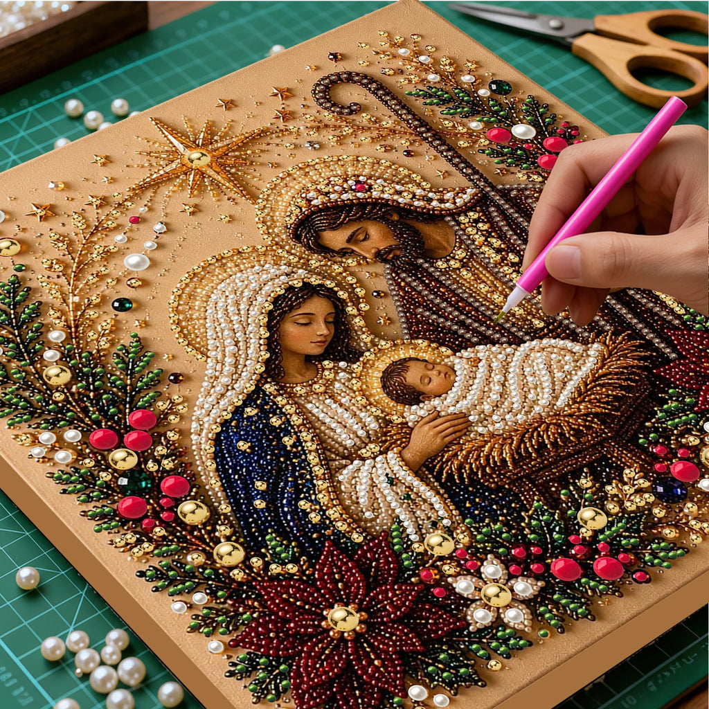 Christmas Pearl Diamond Painting Art Kit With Frame DIY Gemstone Diamond Dots Beads Craft Set Home Wall Art Decor Handmade Gift