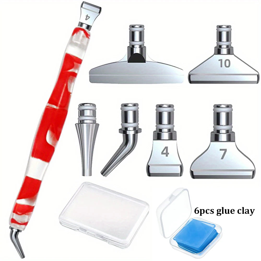 Diamond Painting Pen Accessories Tools Set Exquisite Stainless Steel Metal Pen Tips Ergonomic Art Drill 6 Painting Glue Clay DIY