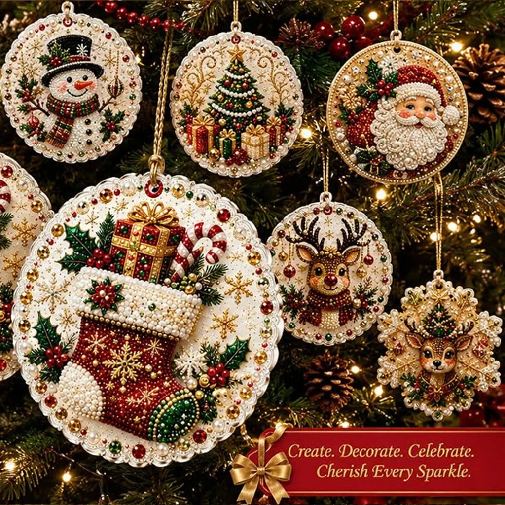 6-piece Christmas Pearl Diamond Painting DIY Kit Diamond Art Hanging Pendant Christmas Tree Decoration Handmade Crafts Gift