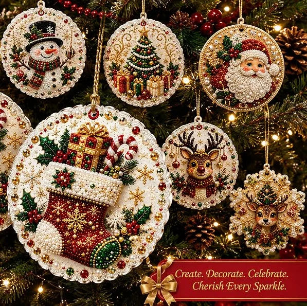 6-piece Christmas Pearl Diamond Painting DIY Kit Diamond Art Hanging Pendant Christmas Tree Decoration Handmade Crafts Gift