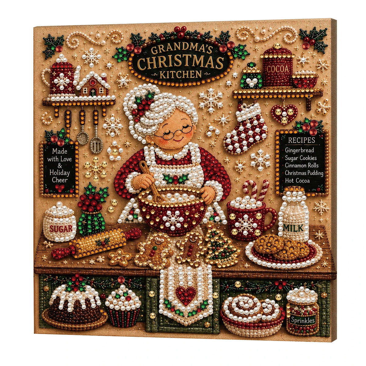 Christmas Pearl Diamond Painting Kit with Wooden Frame, Full Drill DIY Pearl Gem Art Craft Set, Home Decor Handmade Gift 20x20cm