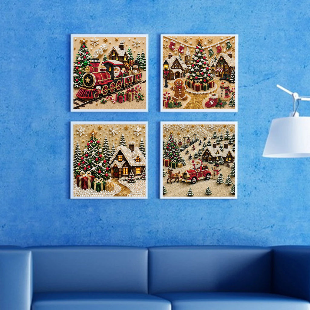 Christmas Pearl Diamond Painting Art Kit With Frame DIY Gemstone Diamond Dots Beads Craft Set Home Wall Art Decor Handmade Gift