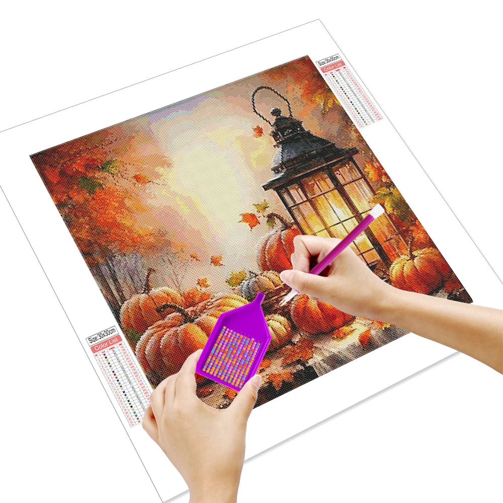 5D DIY Diamond Painting Pumpkin Full Square Round Mosaic Light Handmade Gift Craft Kit