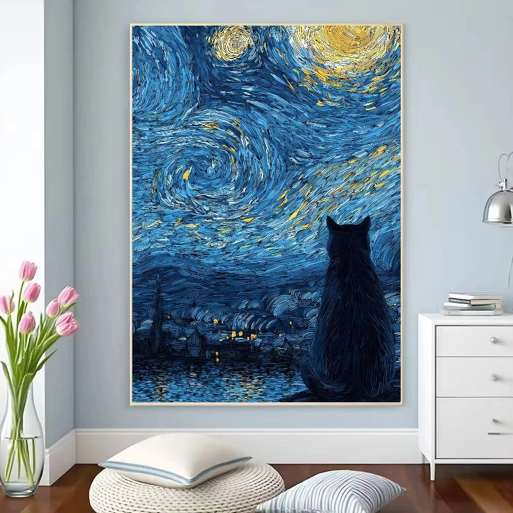 5D DIY Diamond Painting Kit Kawaii Cat Starry Night Water Lilies Art Full Drill Rhinestone Mosaic Wall Decor Craft Kit Home Gi