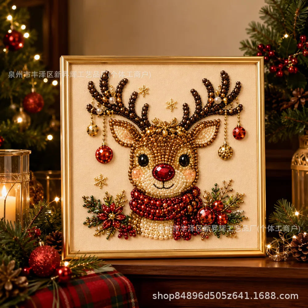 Christmas Pearl Diamond Painting Art Kit with Frame,DIY Pearl Beads Art Craft Kit,Gemstone Diamond Dots Beads for Home Decor