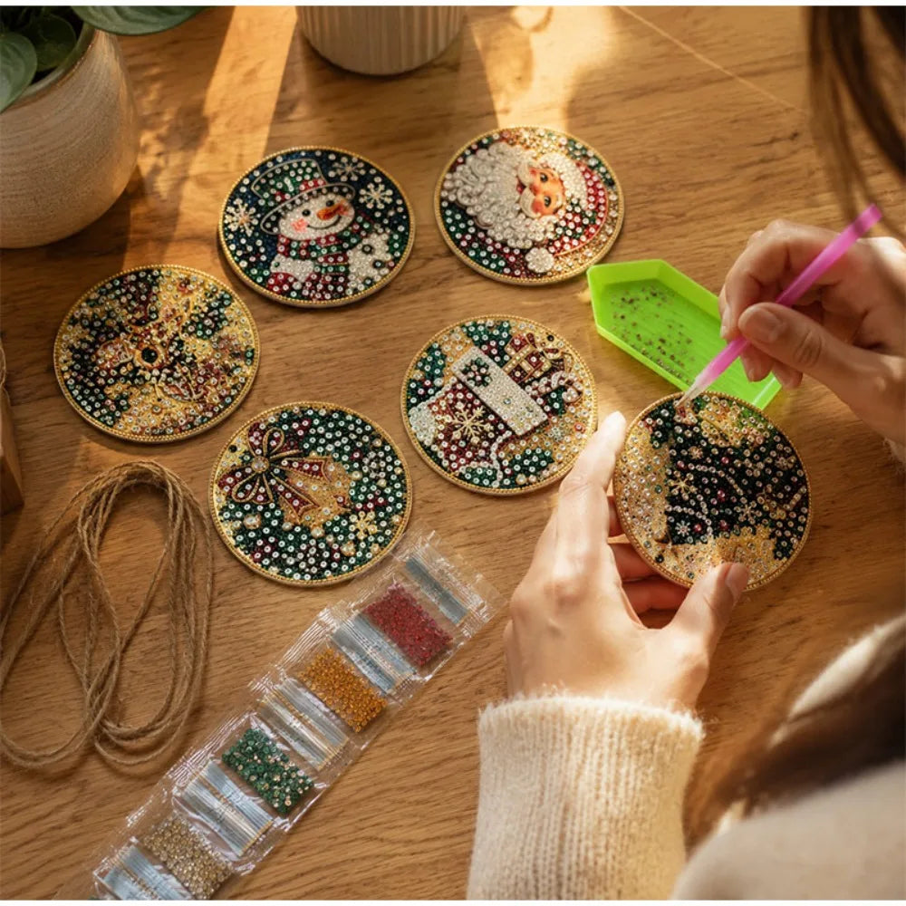 6-piece Christmas Pearl Diamond Painting DIY Kit Diamond Art Hanging Pendant Christmas Tree Decoration Handmade Crafts Gift