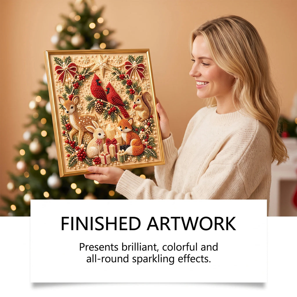 Framed Christmas Pearl Diamond Painting Kit DIY 3D Pearl Art Kits Home Wall Decor Holiday Gift Relaxing Handmade Diamond Art Set