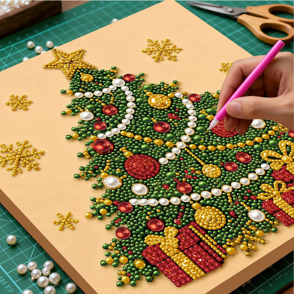 Christmas Pearl Diamond Painting Art Kit With Frame 7.87x7.87in DIY Pearl Gem Paintings Picture Arts Craft for Home Wall Decor