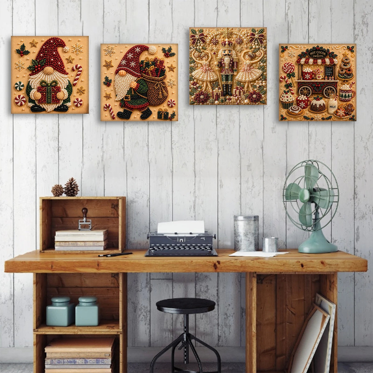 Christmas Pearl Diamond Painting DIY Kit Full Drill Wooden Frame Art Craft 20x20cm Beginner Set
