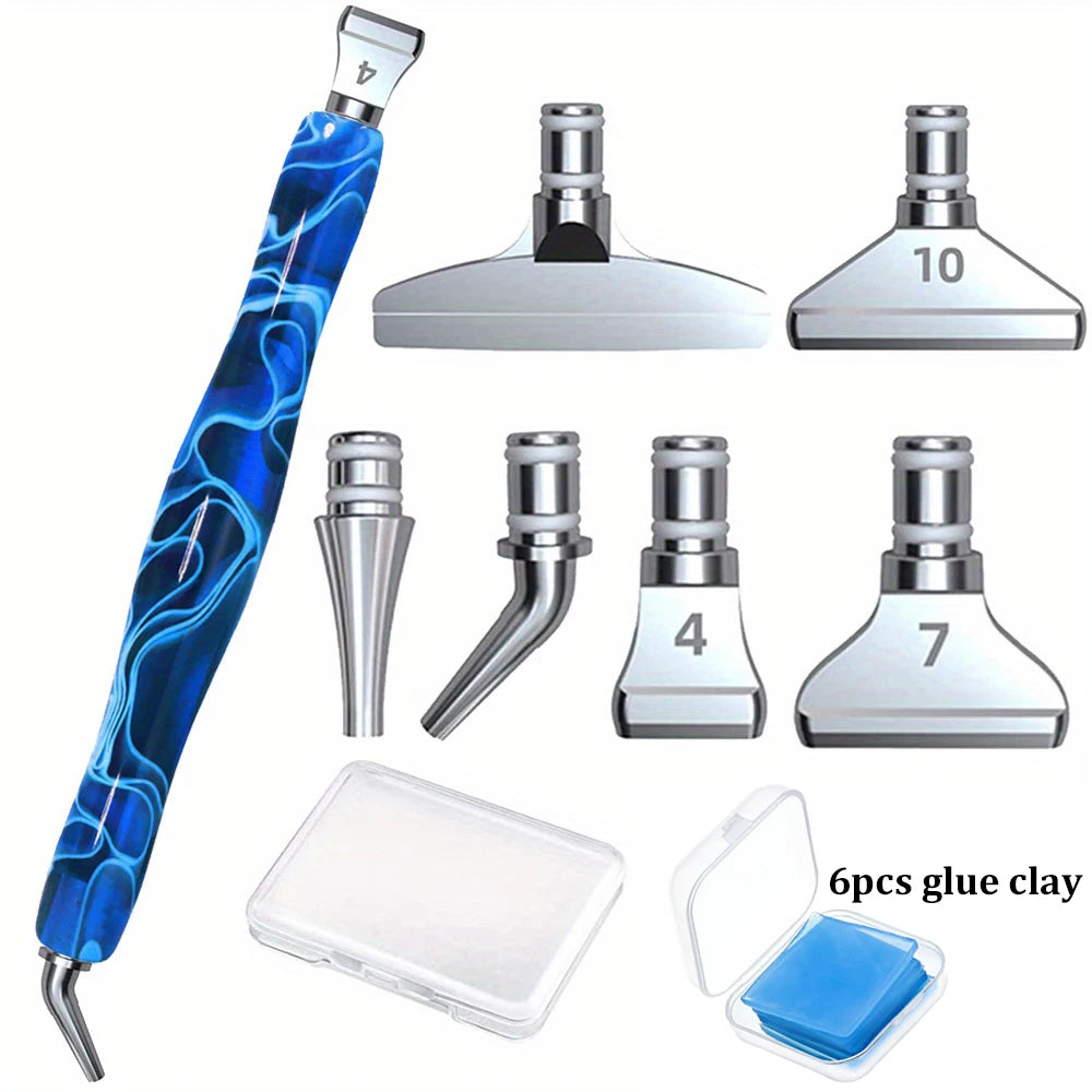Diamond Painting Pen Accessories Tools Set Exquisite Stainless Steel Metal Pen Tips Ergonomic Art Drill 6 Painting Glue Clay DIY
