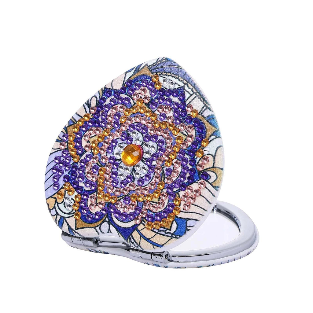 1 Piece DIY Diamond Painting Kit, Small Mirror, Mandala Pattern, PU Leather Material, Portable and Compact, for Makeup Use