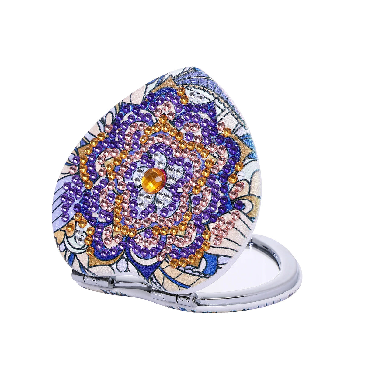 1 Piece DIY Diamond Painting Kit, Small Mirror, Mandala Pattern, PU Leather Material, Portable and Compact, for Makeup Use