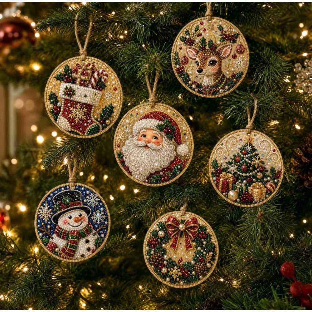 6-piece Christmas Pearl Diamond Painting DIY Kit Diamond Art Hanging Pendant Christmas Tree Decoration Handmade Crafts Gift