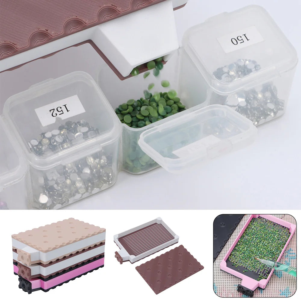 DIY Craft Diamond Painting Tray Kits Embroidery Biscuit Shape Large Diamond Painting Tray With Lid Beading Plates