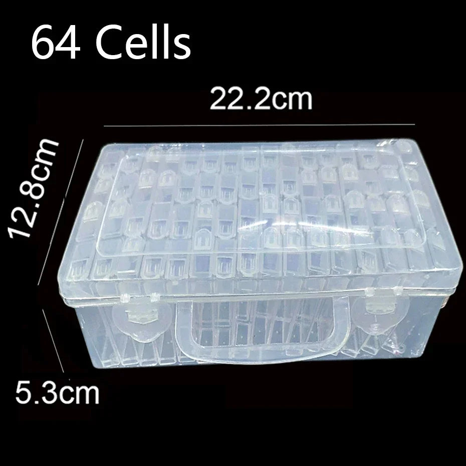 Diamond Painting Tools Sets with 64/56/42/28 Cells Plastic Storage Box Funnel Stickers etc Kit for Diamond Painting Embroidery