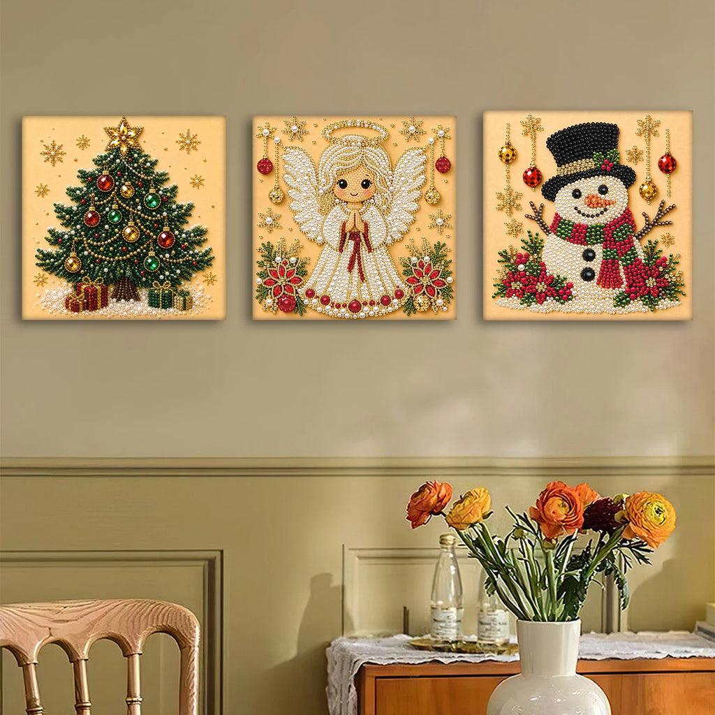 Christmas Pearl Diamond Painting Art Kit With Frame 7.87x7.87in DIY Pearl Gem Paintings Picture Arts Craft for Home Wall Decor
